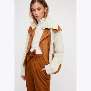 FREE PEOPLE Oatmeal Counting Sheep Sherpa Suede Jacket sz XS/S